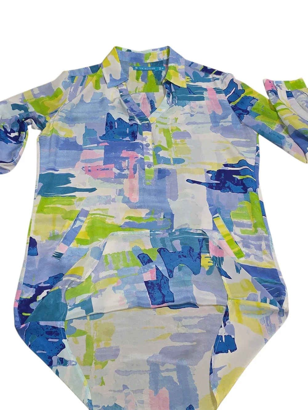 Tori Richard 100% Silk Tunic Dress Abstract Art Print Beach Resort Cover Up Sz 6